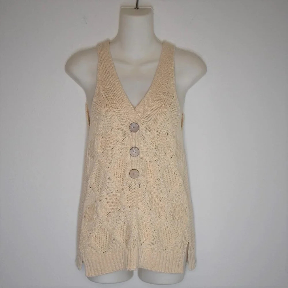 Sundance Sweater Top Sz S Cable Knit Crochet Neutral Coastal Boho Minimalist